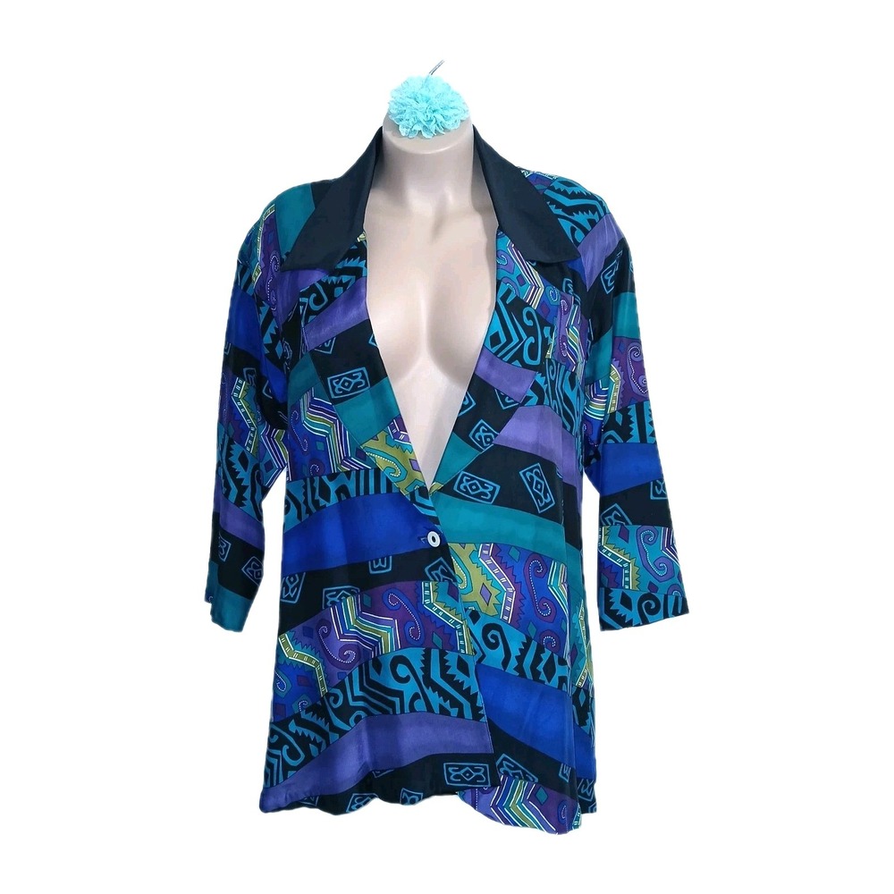 VTG Componix Women Single Breasted Jacket M Blue Purple 80's Retro Psychedelic